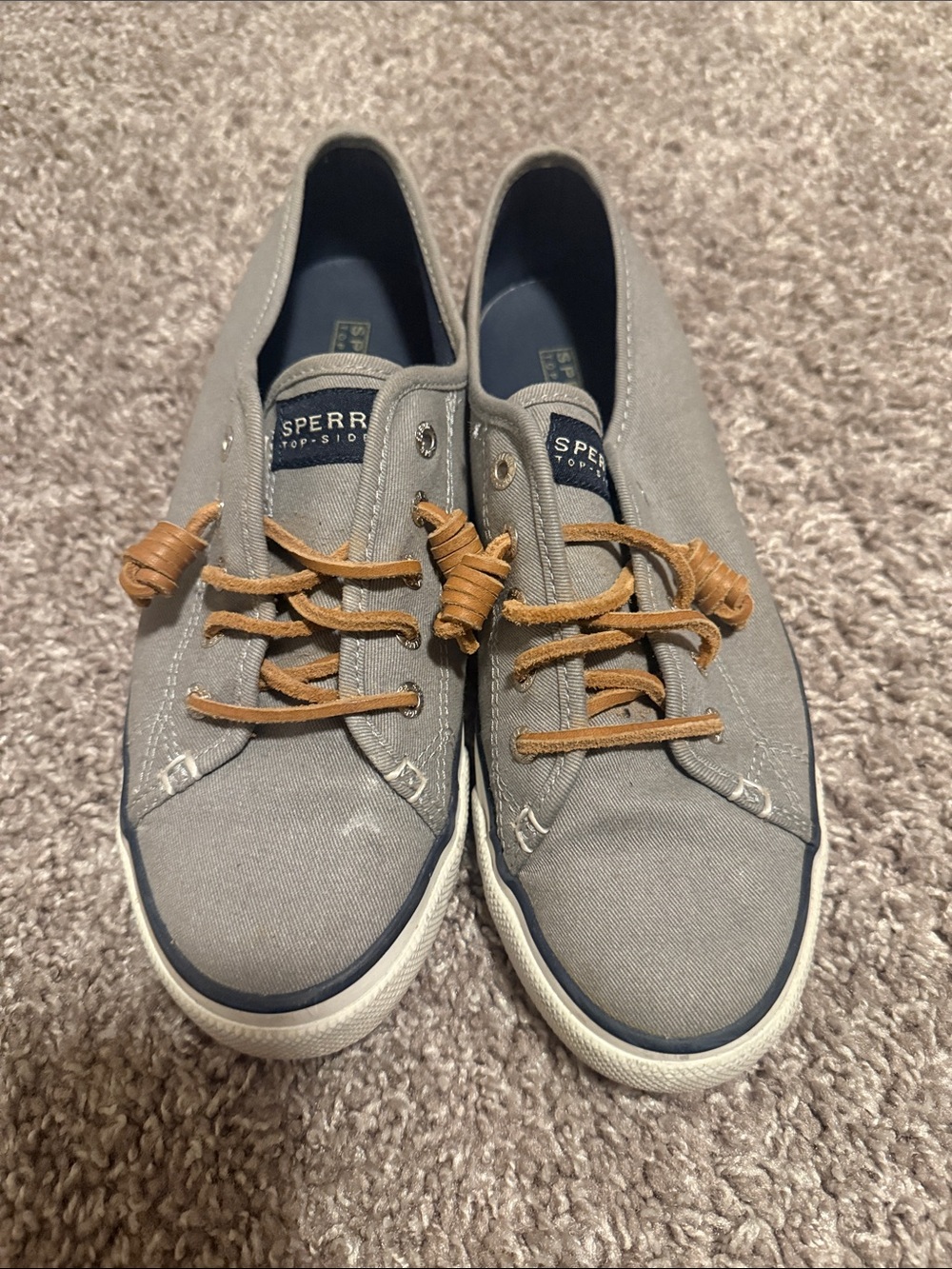 Sperry Gray Canvas Boat Shoe with Tan Leather Laces